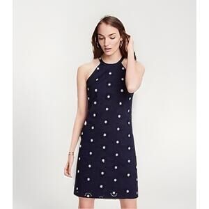 ANN TAYLOR Women’s Floral Embroidered Eyelet Halter Dress In Night Sky-Size 10